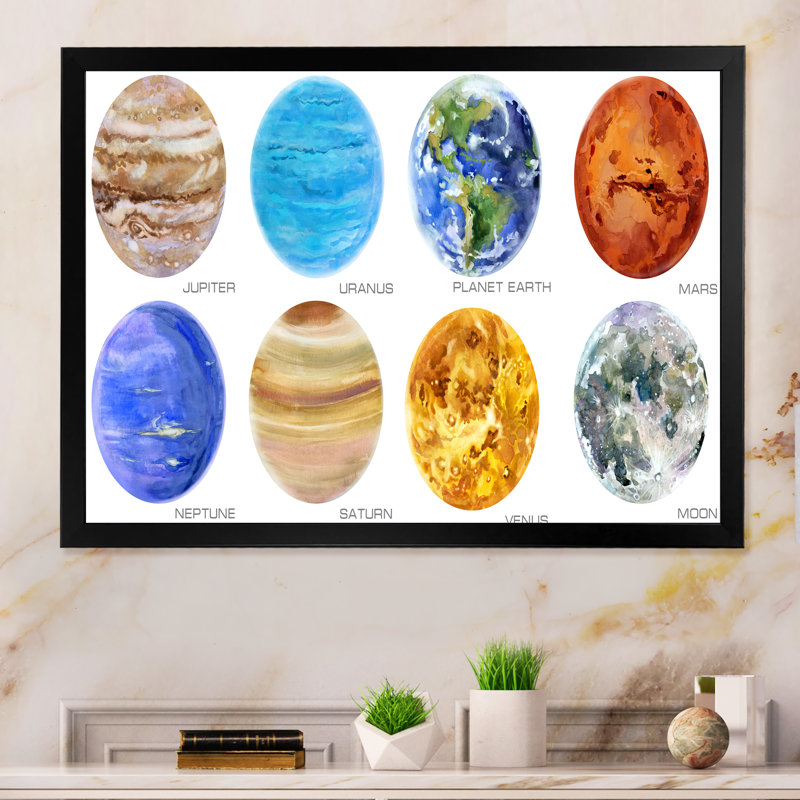 «Solar System Planets», reproduction d'art sur toile, Cadre noir, H 8 po x l 12 po x P 1 po