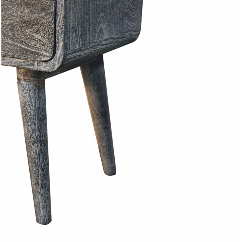 Table de chevet courbée en bois de frêne massif sablé, 2 tiroirs, gris