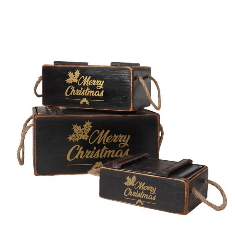 Annalin 3 Piece Handmade Wooden Decorative Box Set, Black