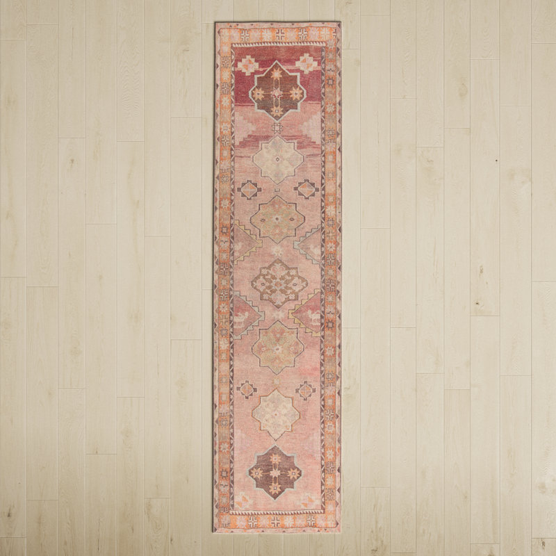 Washable Performance Orange/Pink/Brown Rug, Runner 3' x 8'