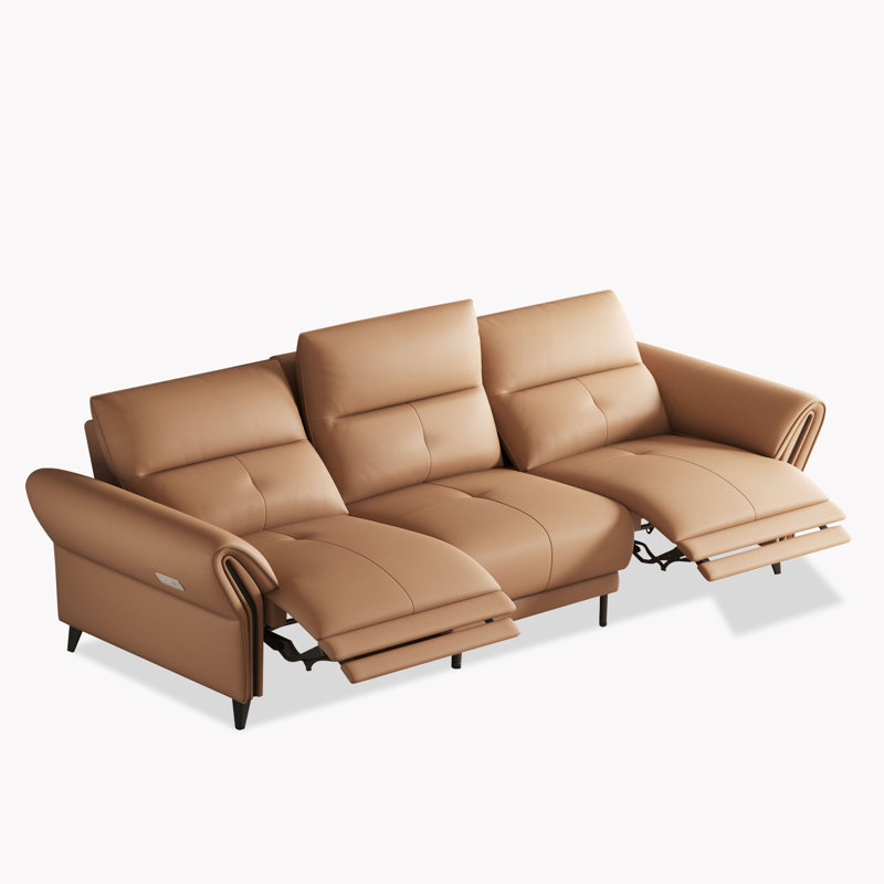 Canapé inclinable électrique en cuir véritable 112,5 pouces avec ports USB et accoudoirs Roanoke, Deux sièges électriques