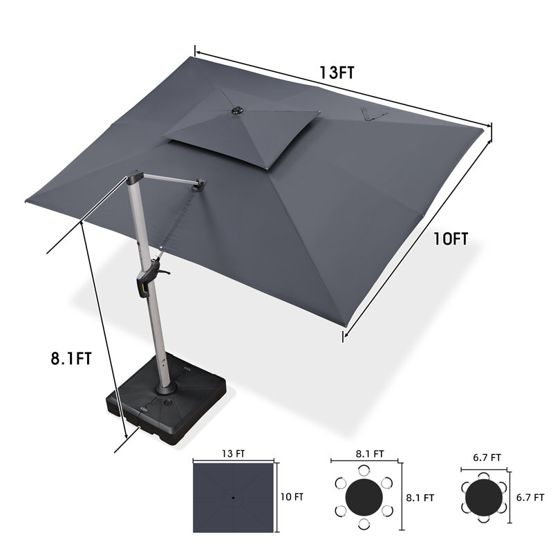 Sim 9.84' x 13.11' Rectangular Cantilever Umbrella (Must Purchase Base Separately), Gray