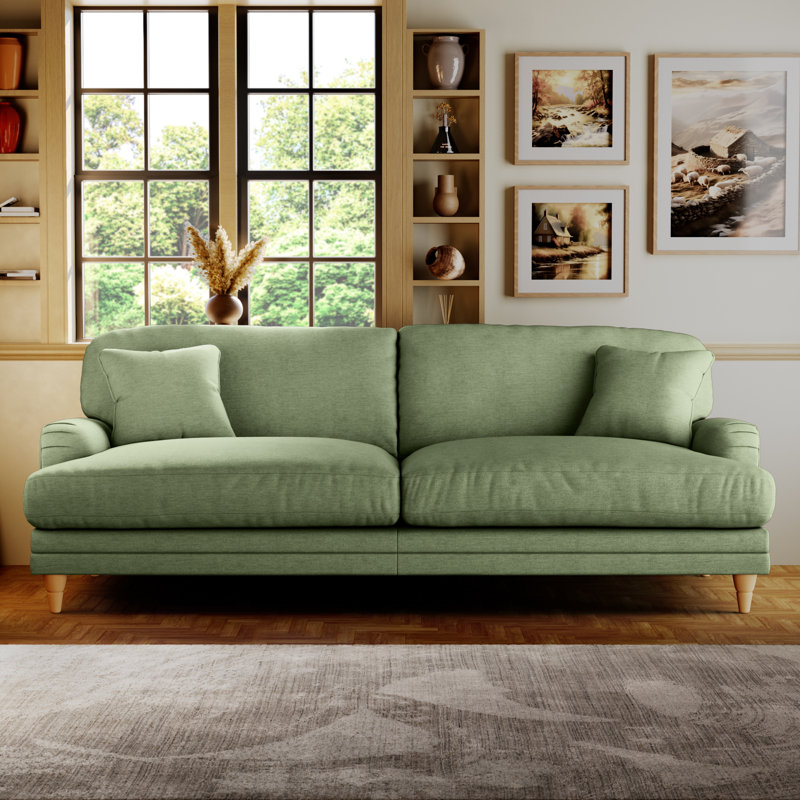 Adaku 4 Seater Sofa  , Tropical Green, Country Oak