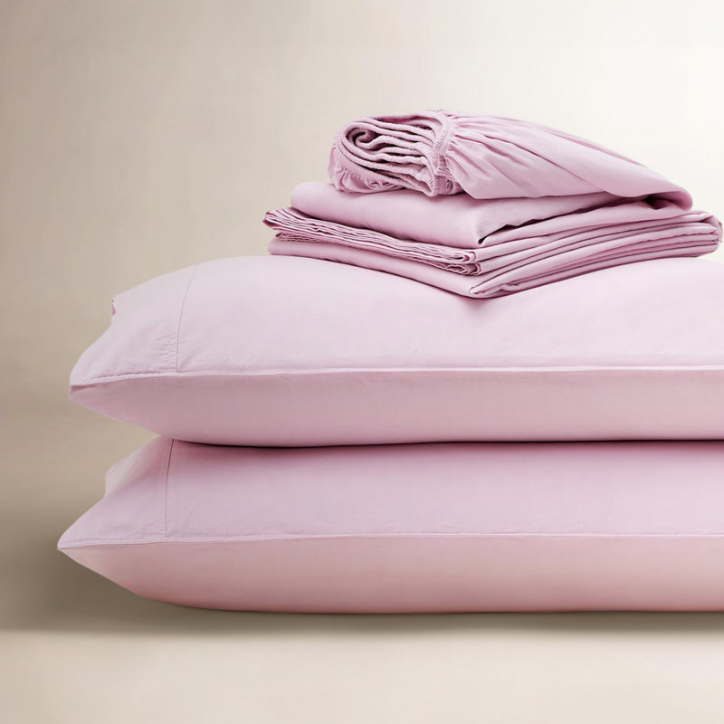 Double Stitch 100% Cotton Sheet Set, Blush Pink, King Sheet Set with 2 Pillowcases