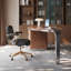 Bureau à 3 tiroirs brun noisette + bois massif ovale beige + métal-109080032-109080030