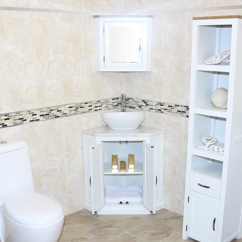 Angelie 550mm Single Bathroom Vanity with Vessel Stone Basin, White Marble, White