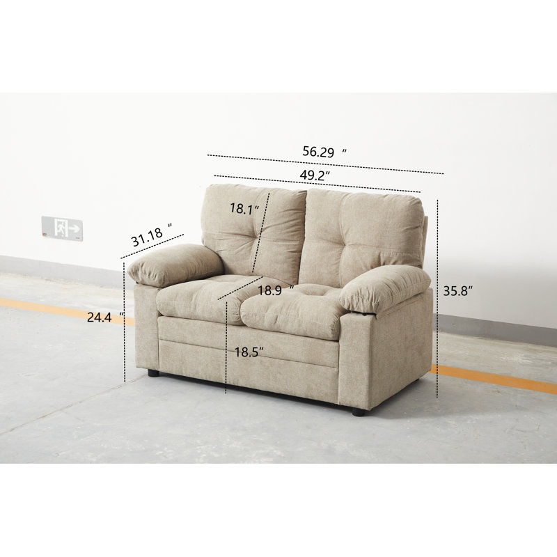 56.3"Living Room Loveseat Soft Upholstered Fabric Couch Light Camel Sofa, Beige