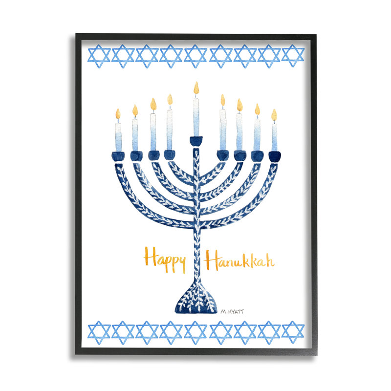 Joyeuse fête d’hiver en menorah-impression d’art graphique, Giclée encadrée noir minuit, H 30 po x l 24 po x P 1,5 po