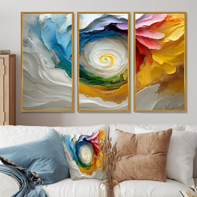 Blanc et couleurs Vortex Of Life II - Ensemble de décorations murales spirales abstraites