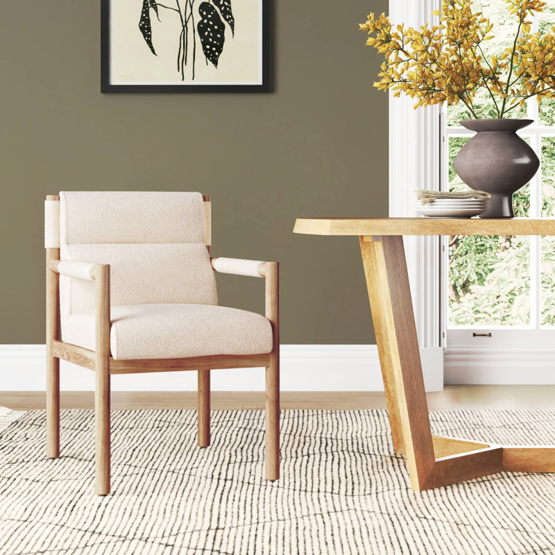 Arbella Upholstered Back Arm Chair in Beige/Natural, Charter Oatmeal Polyester Blend