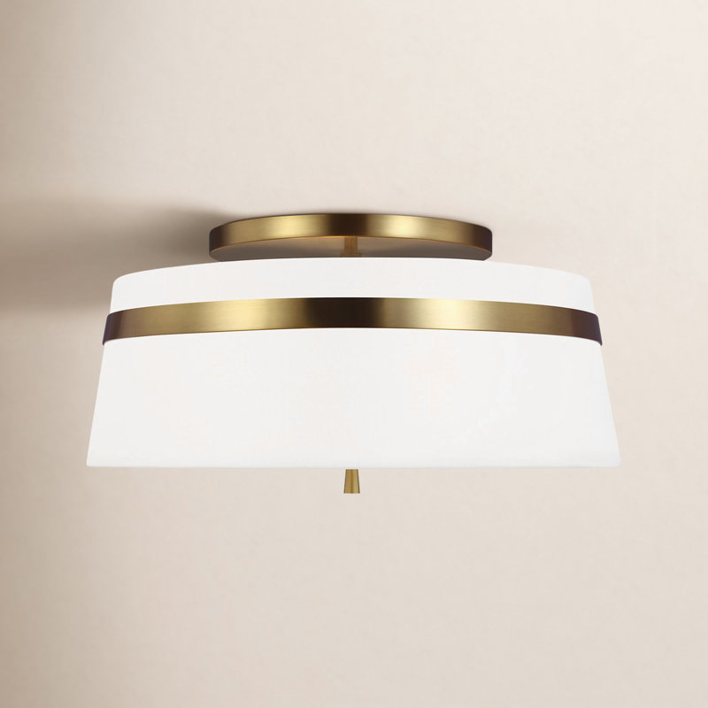 Rory Fabric Semi Flush Mount, Burnished Brass, 9.5" H x 19" W x 19" D