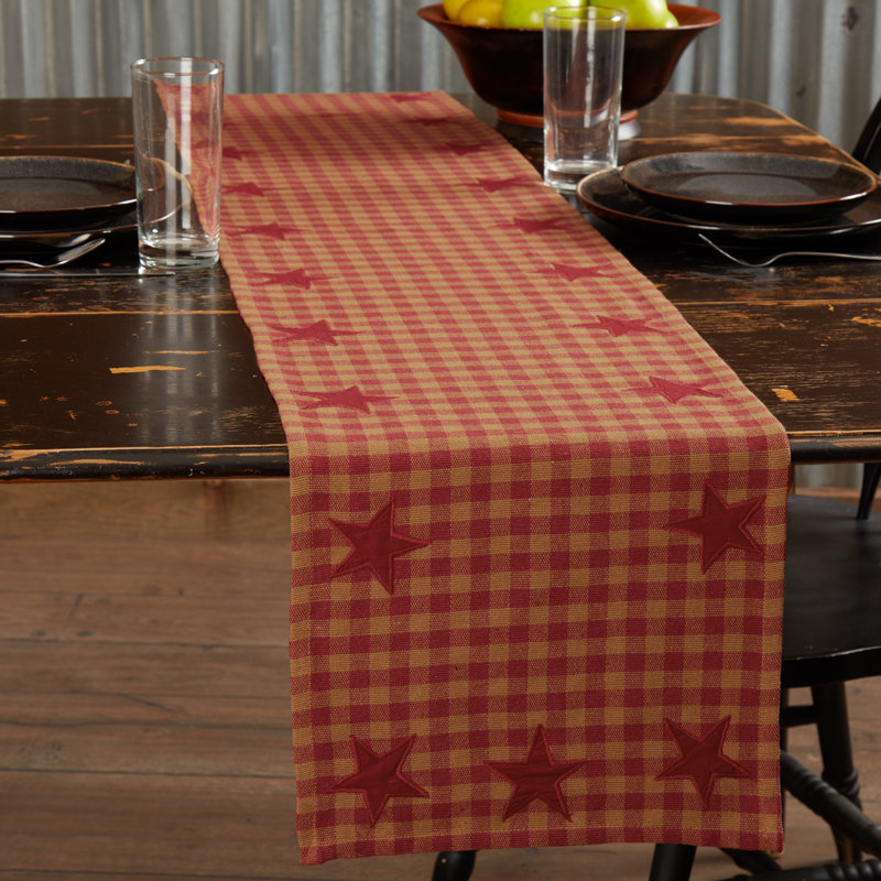 Deuxville Checkered 100% Cotton Table Runner, 72" L x 13" W, Burgundy/Dark Tan