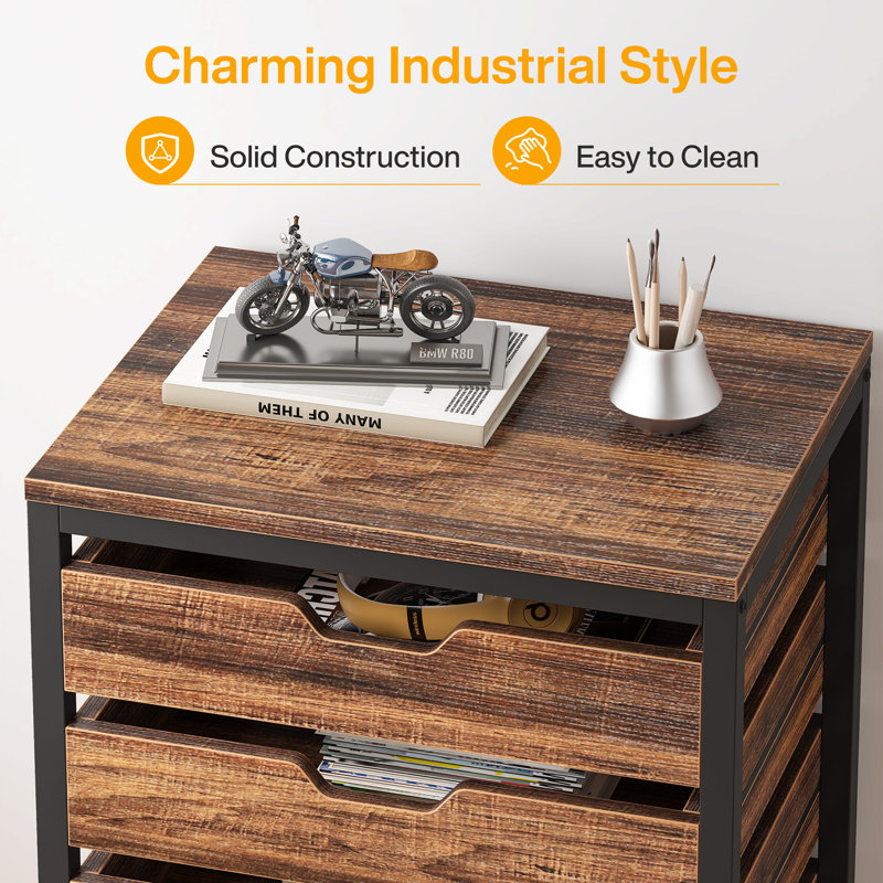 Classeur en bois 5 tiroirs, Brown/Black