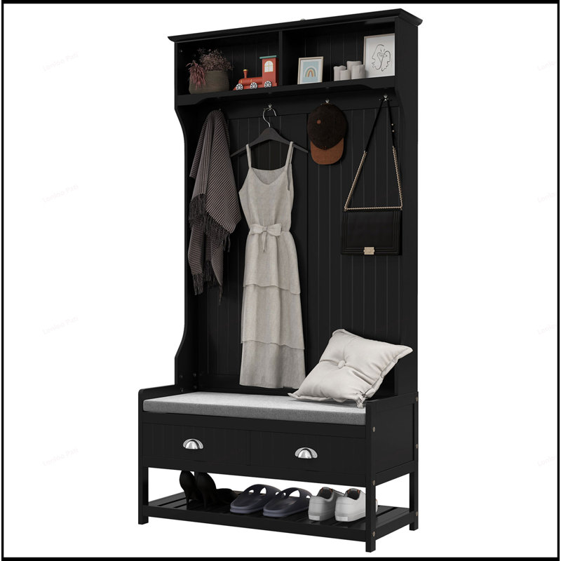 Portemanteau polyvalent avec plusieurs options de rangement, siège confortable et design élégant pour les vestibules organisés
