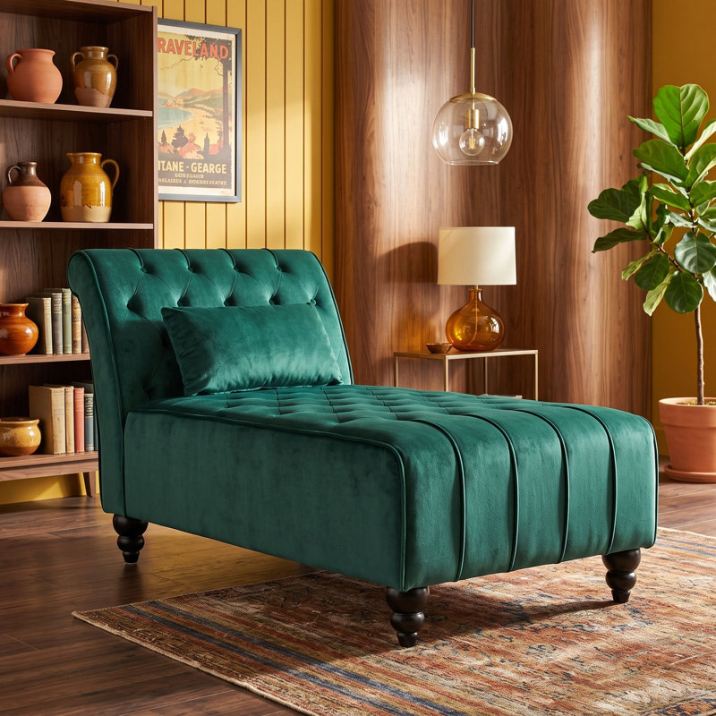 Chaise longue rembourrée en velours avec pieds en bois