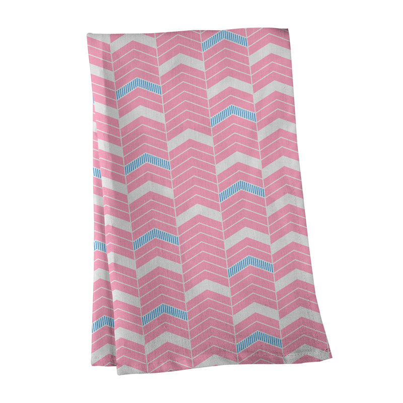 Stephenie Tea Towel Kitchen Towel, Pink/Deep Sky Blue, Cotton Twill