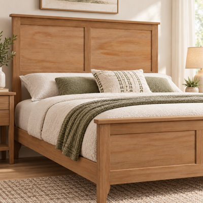 Afore Wooden Platform Bed Frame with Headboard, Solid Pine Construction