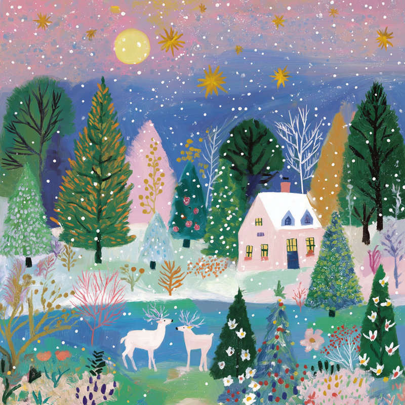 «Enchanted Winter Night Cottage», art mural sur toile tendue, H 20 po x l 20 po
