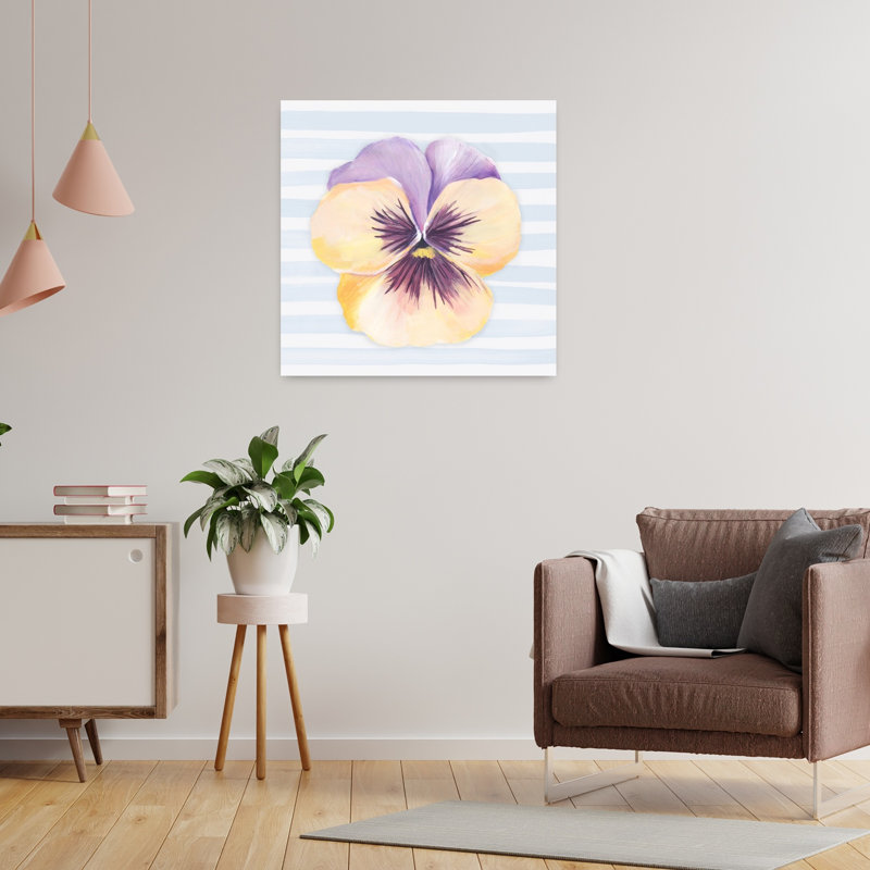 Pensée sur toile rayée I, art mural contemporain abstrait, 24" H x 24" W