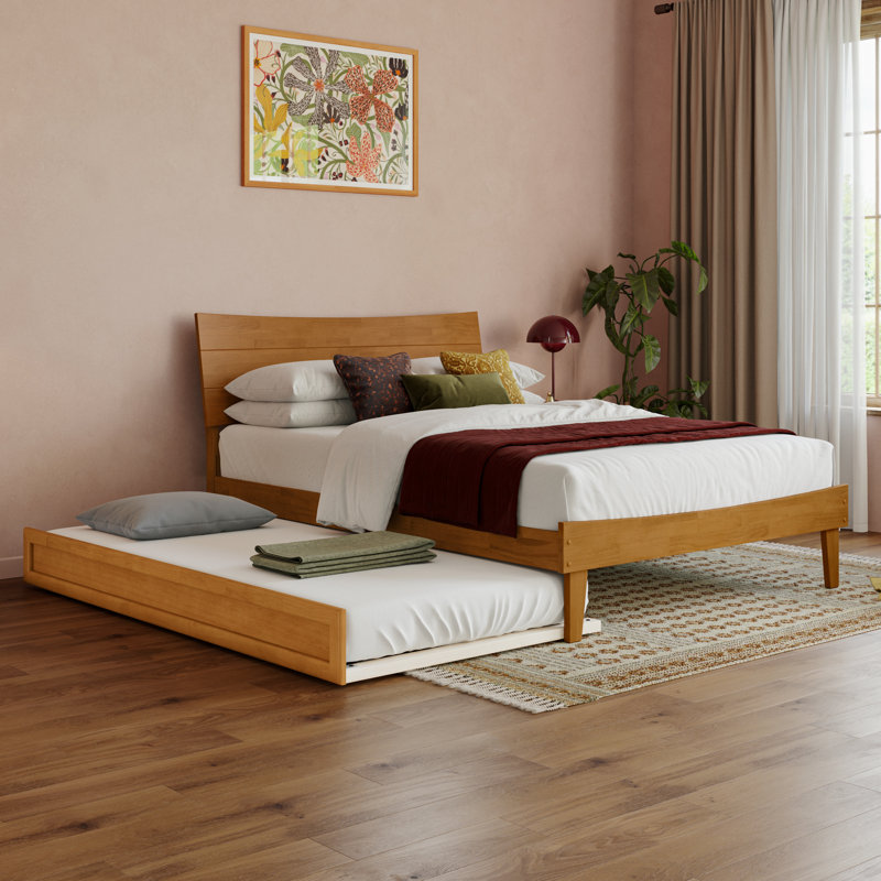 Phoenix Wood Platform Bed with Trundle, Light Toffee, Full