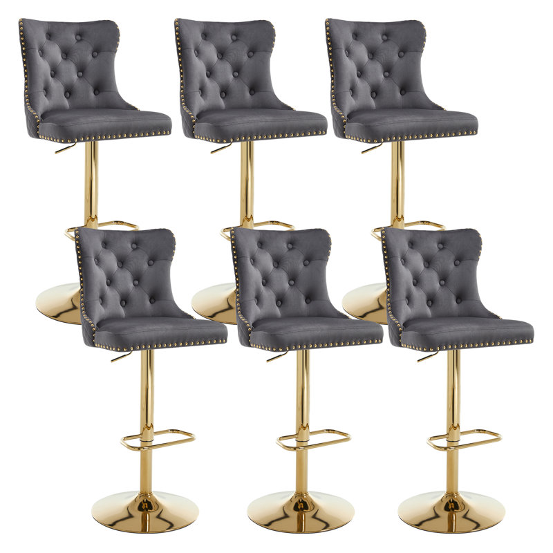 Tabouret de comptoir pivotant à hauteur réglable avec structure en métal, Gris foncé, Gold