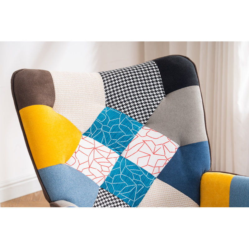 Chaise berçante Khurshida, Bleu / brun / gris