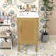 Meuble-lavabo compact autoportant avec rangement réglable, lavabo en céramique et charnières à fermeture douce