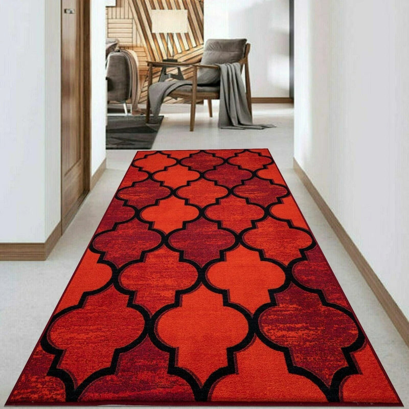 Modern Red Geometric Area Rug & Runner – Non Slip Large Living Room, Bedroom, Hallway & Kitchen Carpet, Rectangle 200 x 290cm