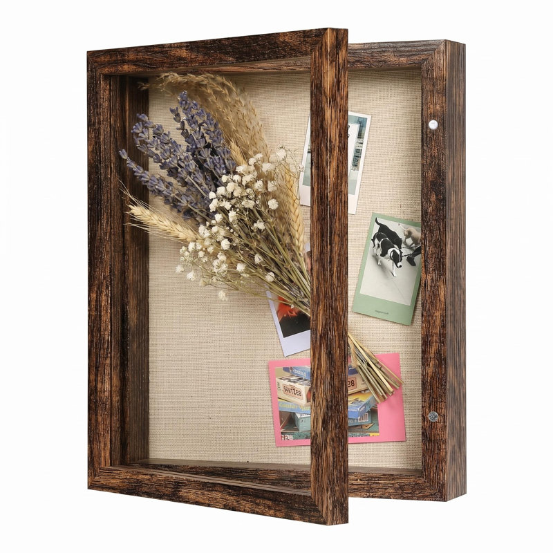 Cadre ombré 8,5 x 11 avec dos en lin, vitrine décorative pour photos, médailles et souvenirs, Brun