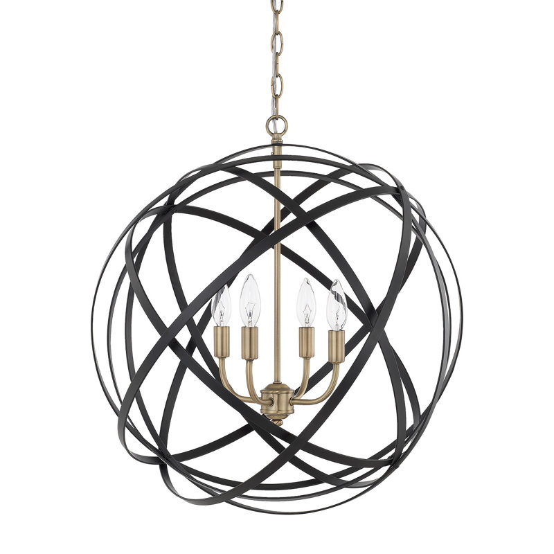 Harwich 4 - Light Dimmable Globe Chandelier, Aged Brass/Black