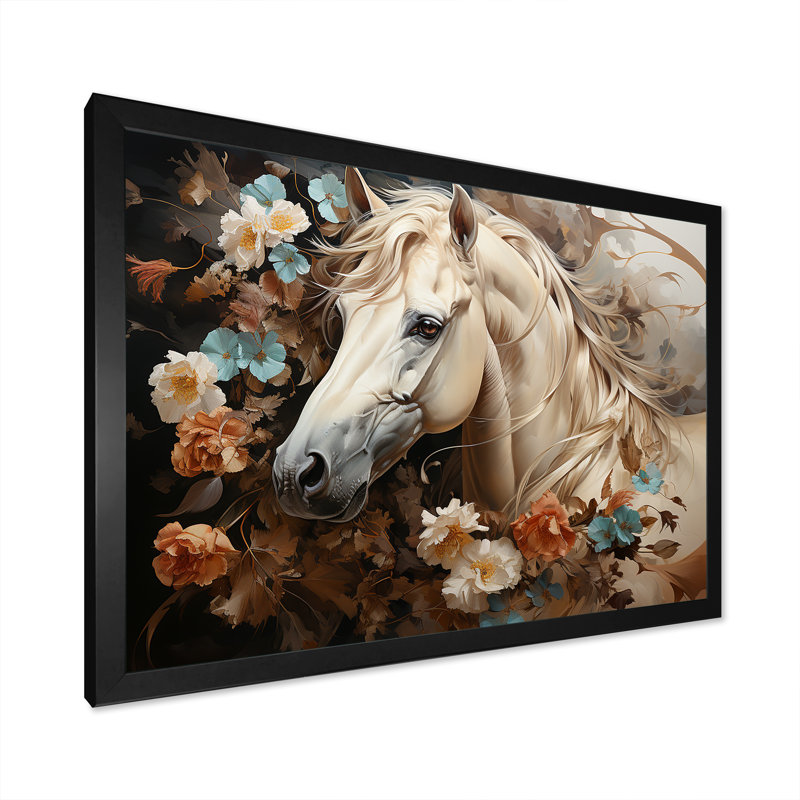 «Blooming Horse symbolism» sur toile, Cadre simple noir, H 34 po x l 44 po x P 1,5 po