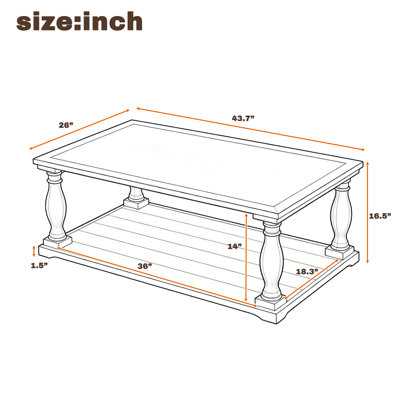 American Heritage Rectangle Coffee Table with Shelf and Turned Spindle Solid Wood Legs