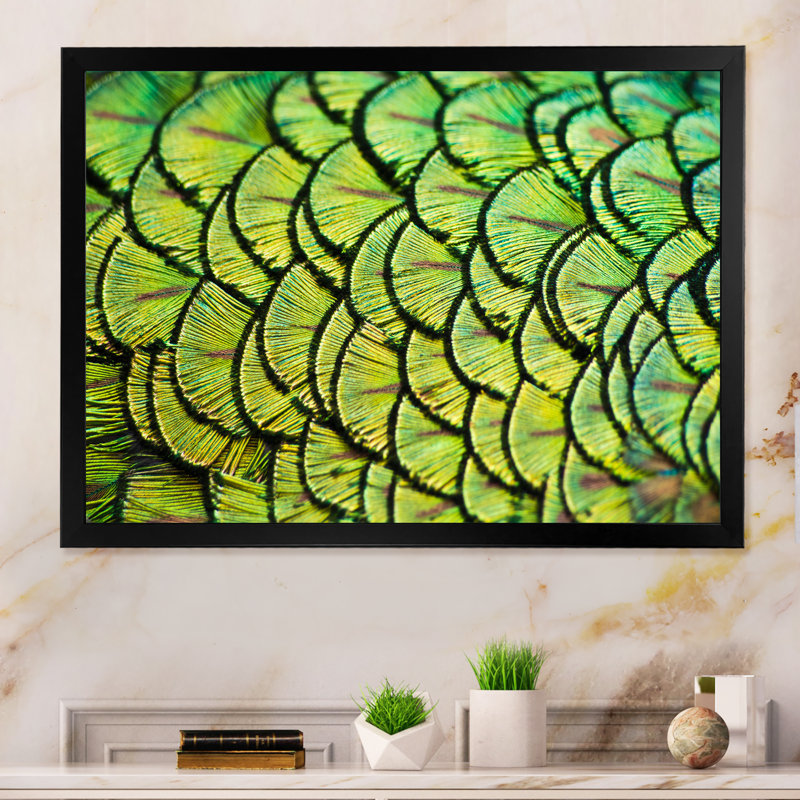 Plumes de paon vert - reproduction d'art sur toile, Cadre photo noir, H 8 po x l 12 po x P 1 po