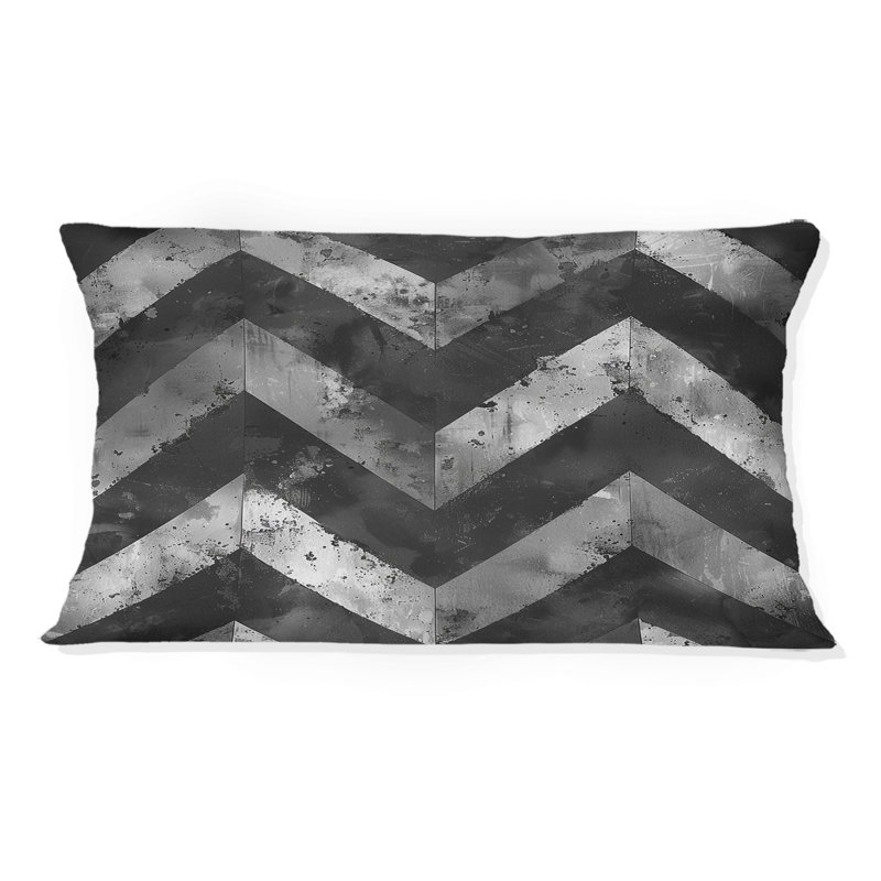 Black Grey Transitional Chevron Charm II - Transitional Lumbar Pillow