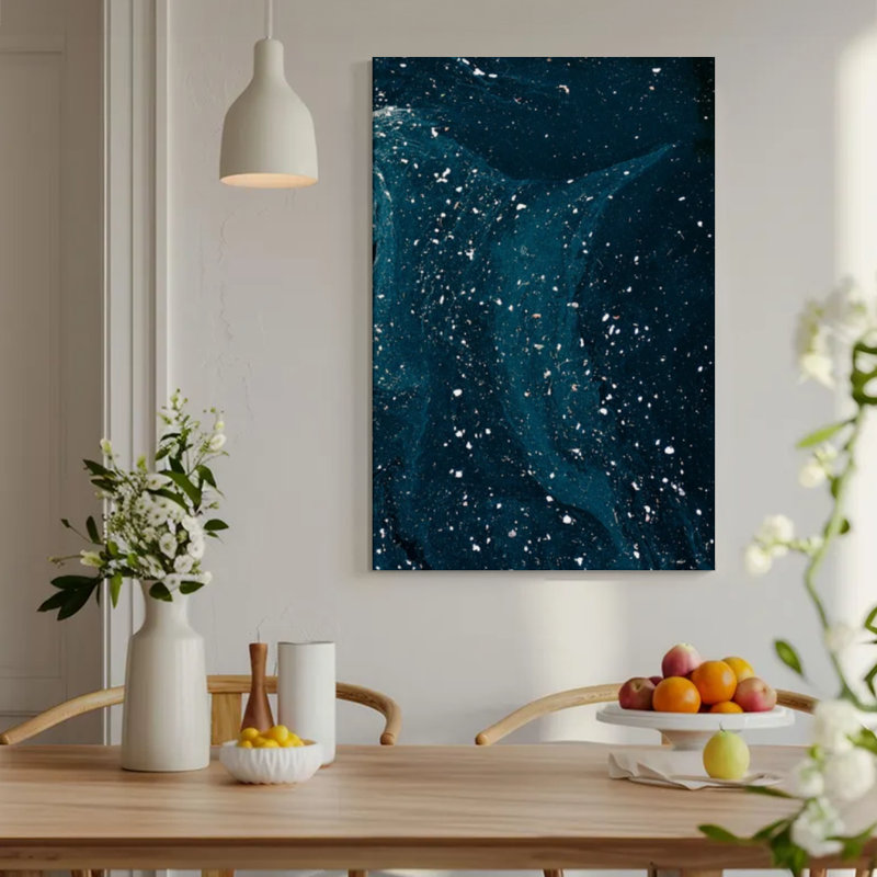 «Deep Teal», peinture abstraite marbrée fluide sur toile, impression moderne texturée bleu foncé, 24 x 36