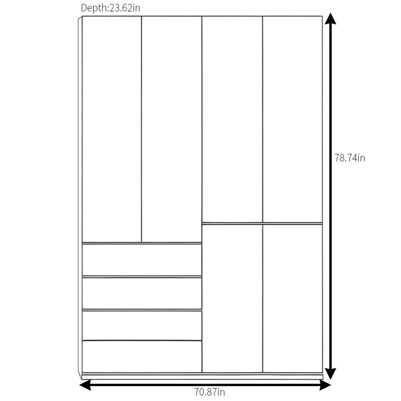 Garde-robe simple de couleur unie, H 78,74 po x l 70,87 po x P 23,62 po