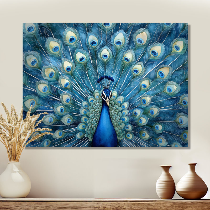 Royal Peacock Feather présent II - paon, art mural, H 16 po x l 32 po, Toile tendue, Ne s’applique pas