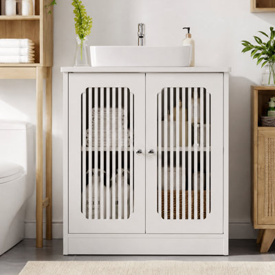 Meuble-lavabo à double porte au sol à persiennes et rangement