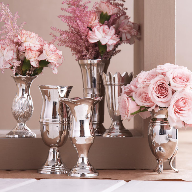 Ensemble de 6 vases en laiton argenté de style reine Anne – Vases décoratifs d'inspiration antique