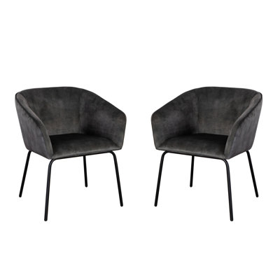 Ensemble de (2) chaises de salle à manger Avery en velours gris texturé avec pieds en métal noir