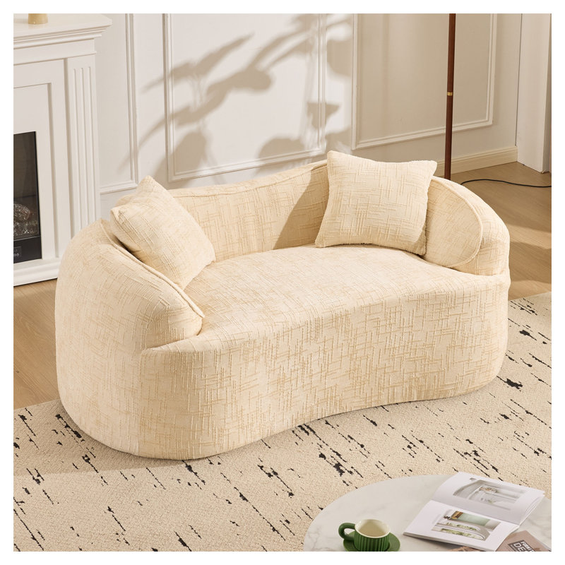 Canapé courbé beige en chenille avec accoudoirs, canapé compressé minimaliste à 2 places pour le salon