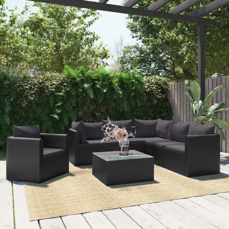 Fayana 9 Piece Lounge Chair with Cushions, 3x Corner + 2x Middle + Armchair + Table