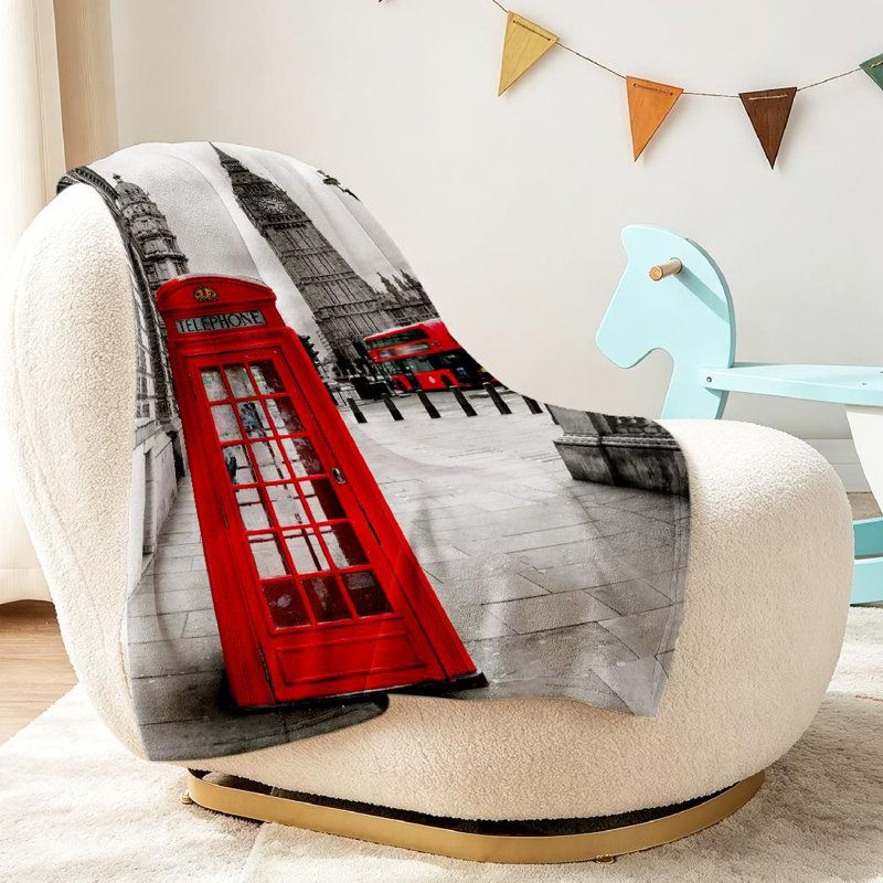 Jeté en flanelle rouge ultra doux, imprimé grand téléphone London, Throw 30" x 40"