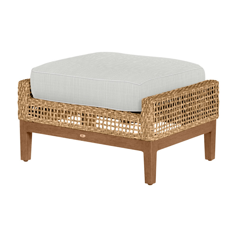 Peninsula Outdoor Ottoman with Cushion, Light Raffia/Natural Sandalwood, Welt + Standard fill, Verona Silver Sunbrella®