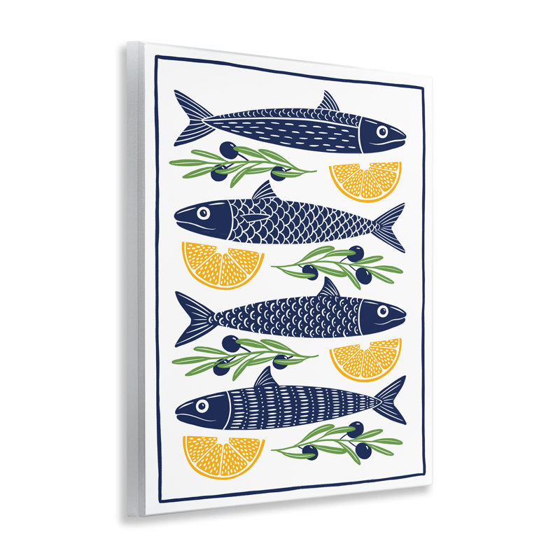Poissons, citron, olives, plaque murale, design par Bex Morley Design