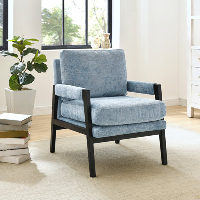 Modern Chenille Upholstered Accent Armchair, Blue