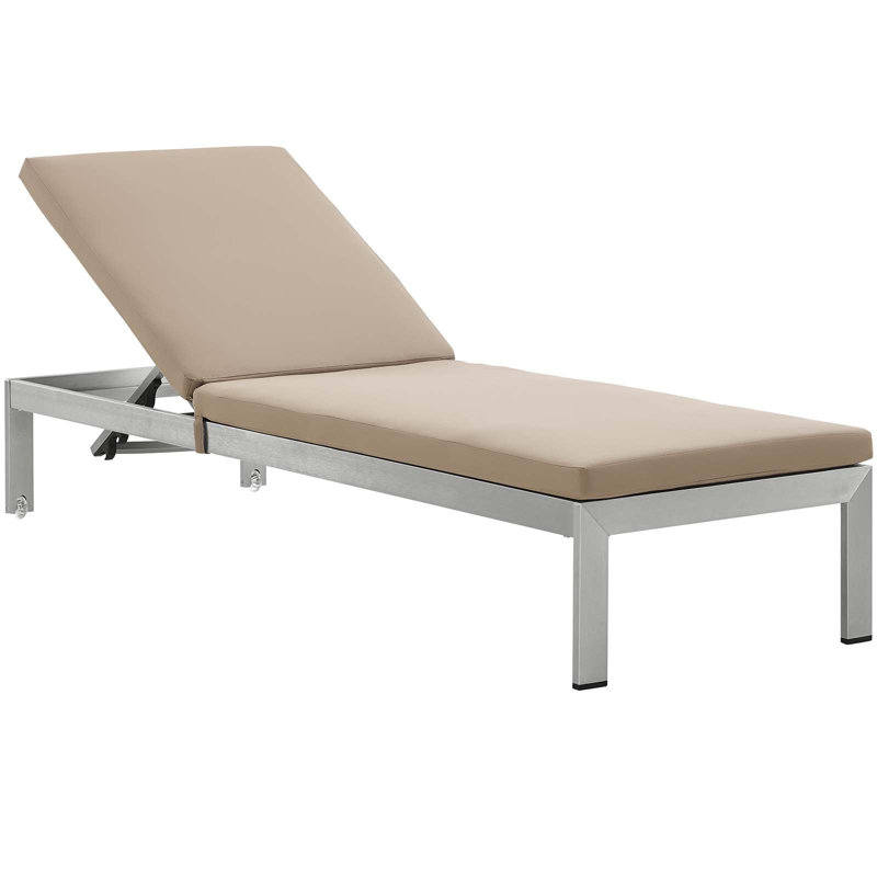 Shore Outdoor Patio Aluminum Chaise with Cushions, Mocha