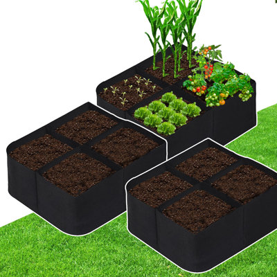 Lit de jardin surélevé en tissu pour l'extérieur, 3 paquets de 2 x 2 pi 4 grilles, sacs de culture pour plantes, lit surélevé pour pot de fleurs, pommes de terre carrées pour l'extérieur