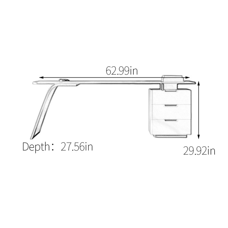 Bureau en acier fritté en acier inoxydable, Gris / Blanc, H 29,92 po x l 62,99 po x P 27,56 po