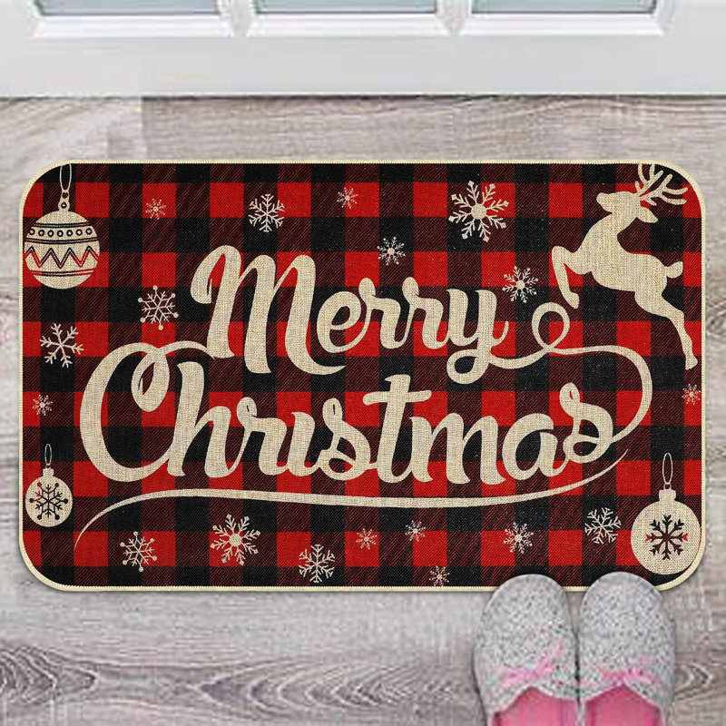 Tapis de porte de Noël Tapis de Noël à motif écossais antidérapant et lavable